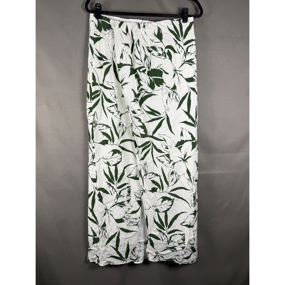 Abercrombie & Fitch Maxi Skirt Womens M White Green Tropical Leaf Floral Slit
